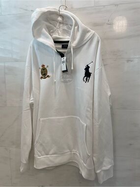 POLO Ralph Lauren White BIG PONY CREST #3 Hooded RUGBY Style Sweatshirt 2XLT W7